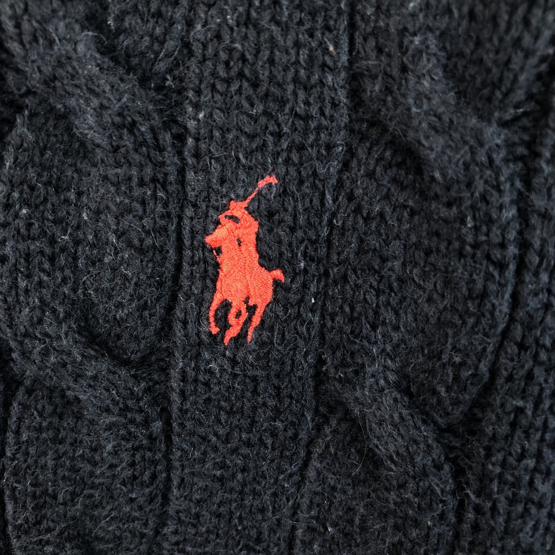 Ralph Lauren POLO RALPH LAUREN Cable knit cotton sweater Men's XL size cotton navy blue type Vintage Second Hand