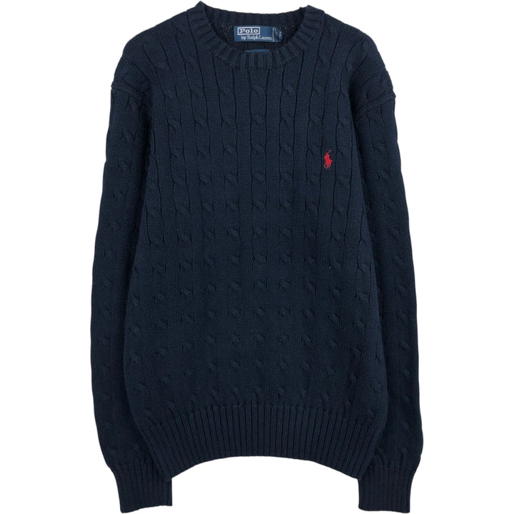 Ralph Lauren POLO by Ralph Lauren Cable Knit Cotton Sweater, Men's Size S (approx.) cotton navy blue type Vintage Second Hand