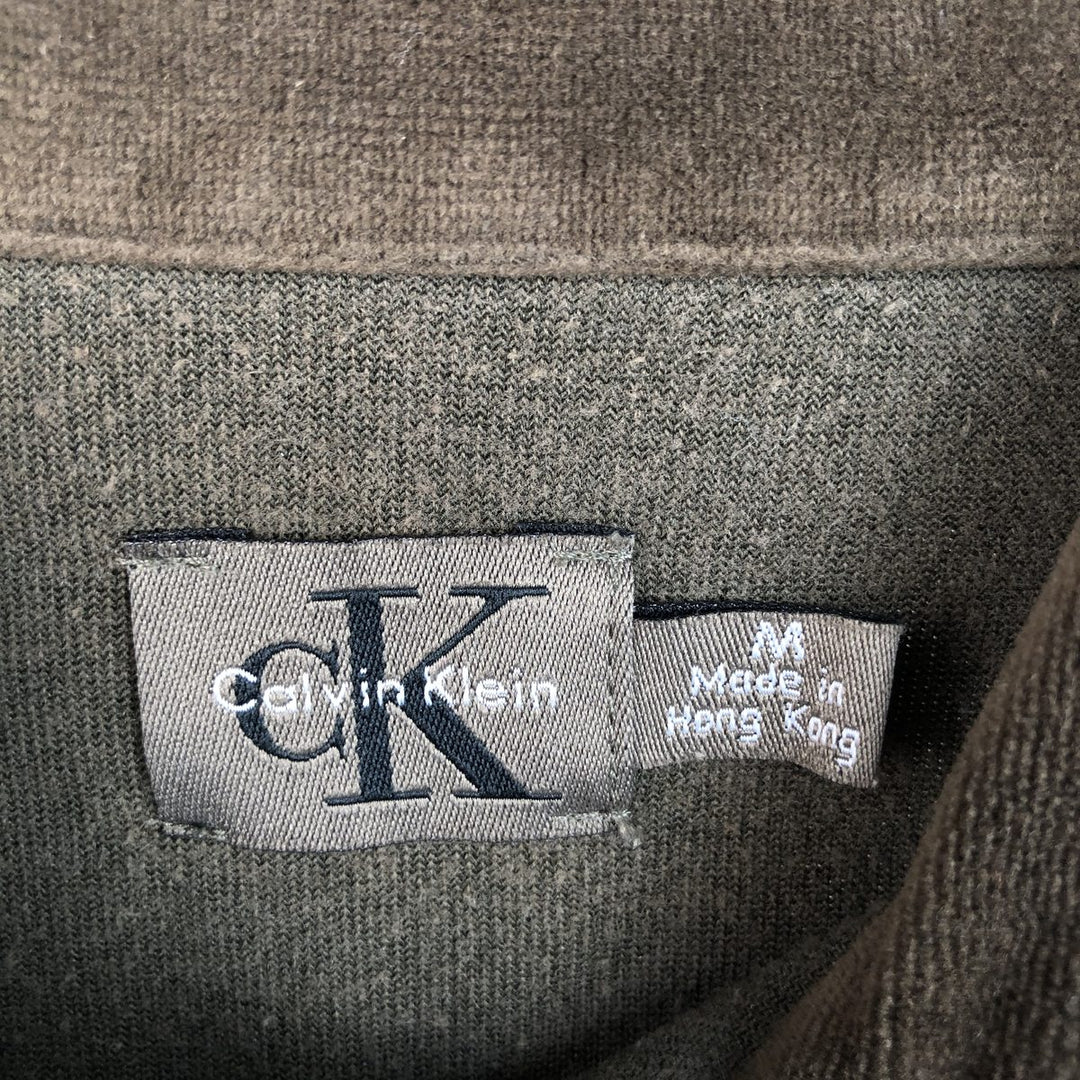 90s-00'S Vintage Calvin Klein Velour Long Sleeve Polo Shirt, Men's Size Medium unclear Khaki type brown Vintage Second Hand