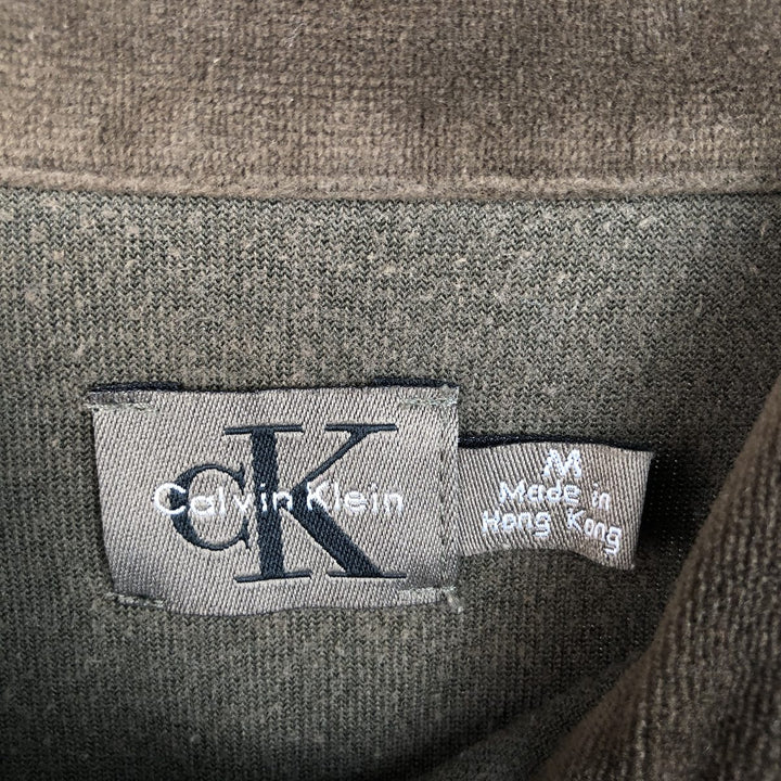 90s-00'S Vintage Calvin Klein Velour Long Sleeve Polo Shirt, Men's Size Medium unclear Khaki type brown Vintage Second Hand