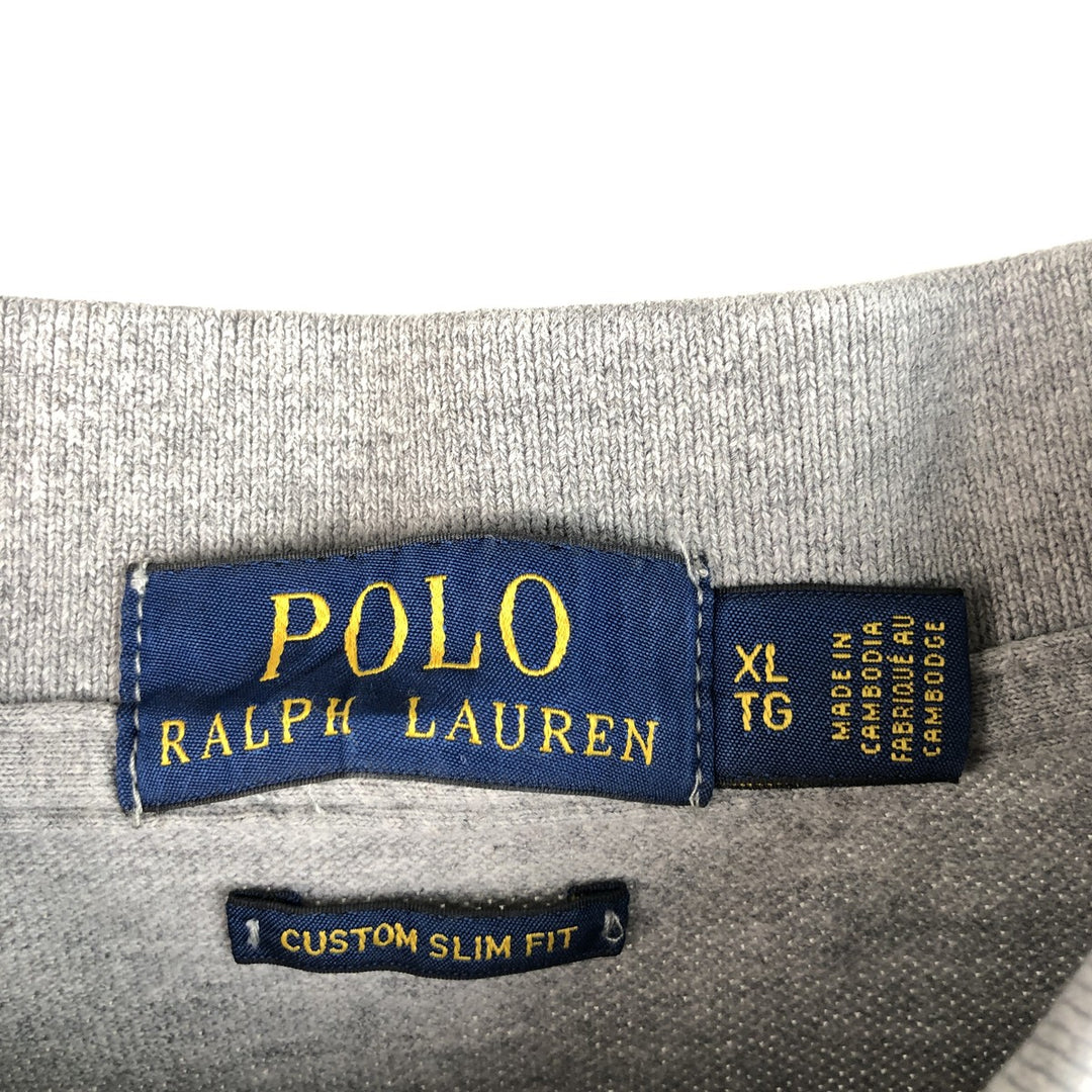 Ralph Lauren POLO RALPH LAUREN CUSTOM SLIM FIT long-sleeved polo shirt, men's size XL cotton gray type Vintage Second Hand