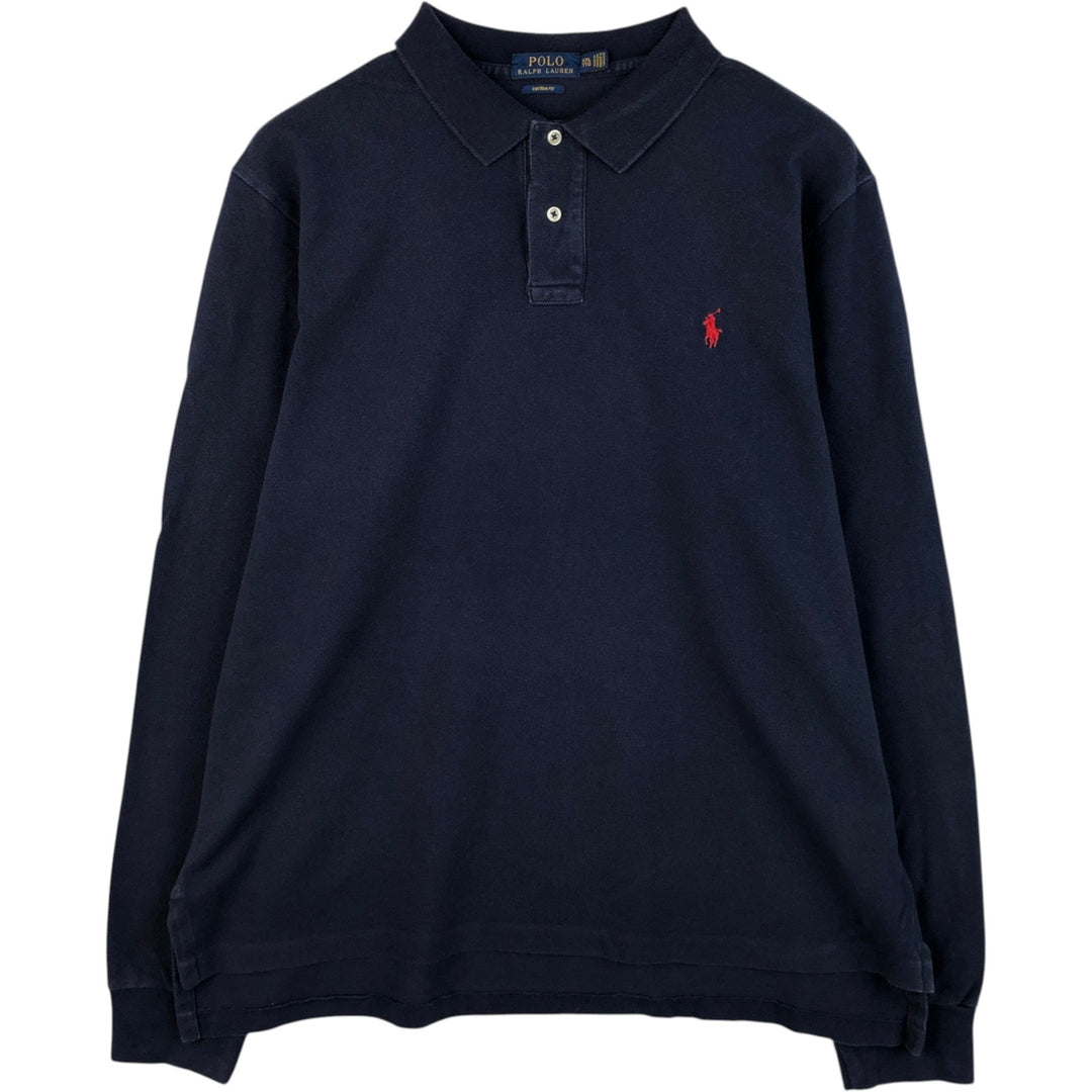 Ralph Lauren POLO RALPH LAUREN CUSTOM FIT long sleeve polo shirt, men's size XXL cotton navy blue type Vintage Second Hand