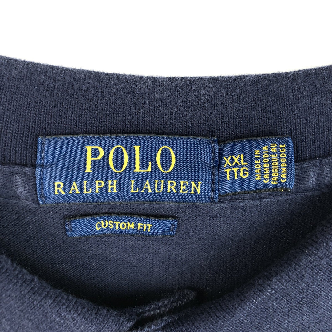 Ralph Lauren POLO RALPH LAUREN CUSTOM FIT long sleeve polo shirt, men's size XXL cotton navy blue type Vintage Second Hand