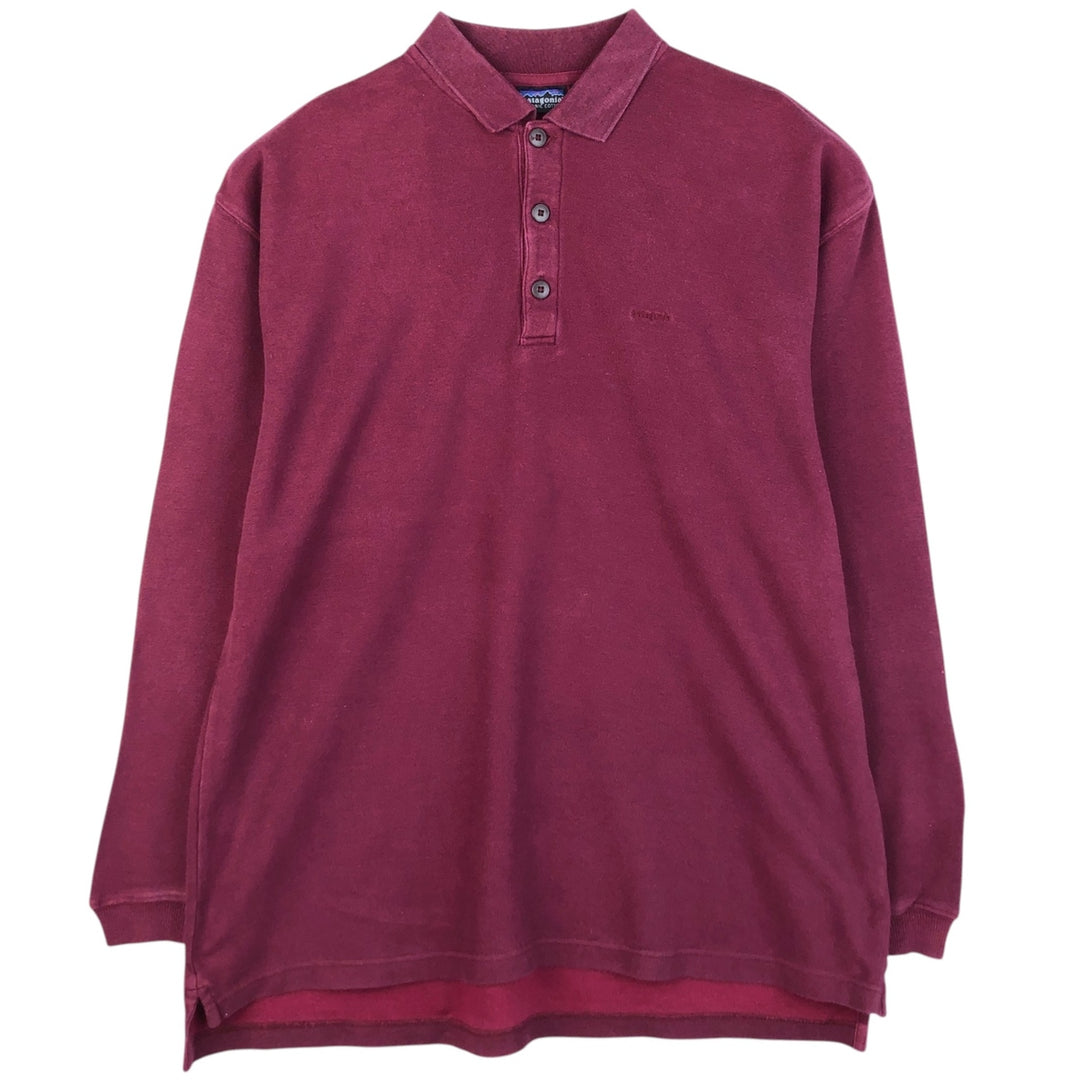 90'S Patagonia 52832F96 Long Sleeve Polo Shirt, Men's Size L, Vintage cotton Red type red-purple Vintage Second Hand
