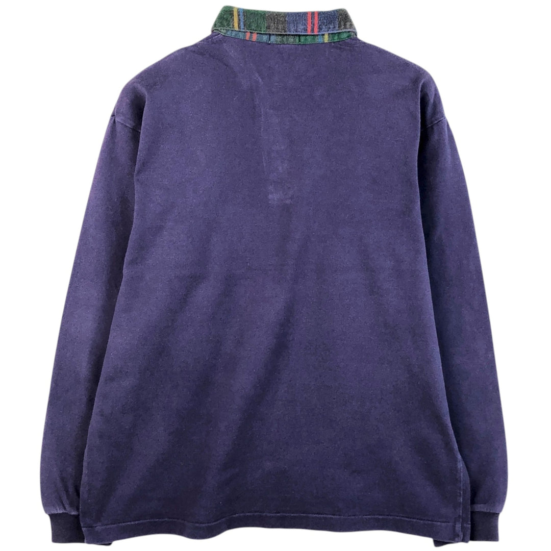 90'S J.Crew long-sleeved polo shirt, men's size small, vintage cotton navy blue type Vintage Second Hand