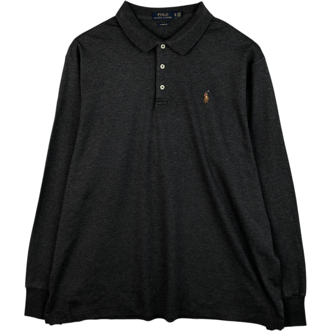 Ralph Lauren POLO RALPH LAUREN CLASSIC FIT long sleeve polo shirt men's XL equivalent cotton Charcoal Vintage Second Hand