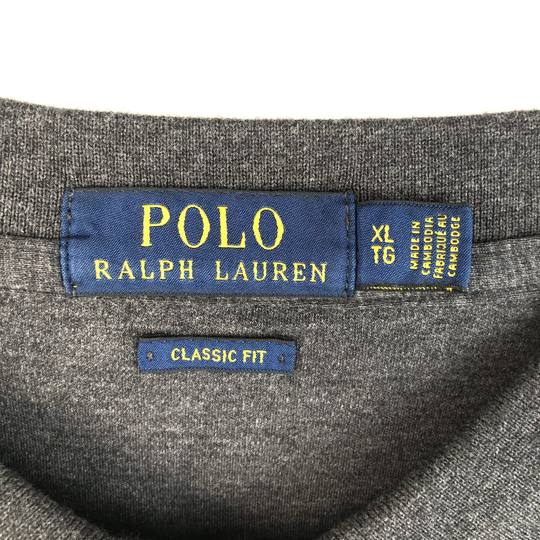 Ralph Lauren POLO RALPH LAUREN CLASSIC FIT long sleeve polo shirt men's XL equivalent cotton Charcoal Vintage Second Hand