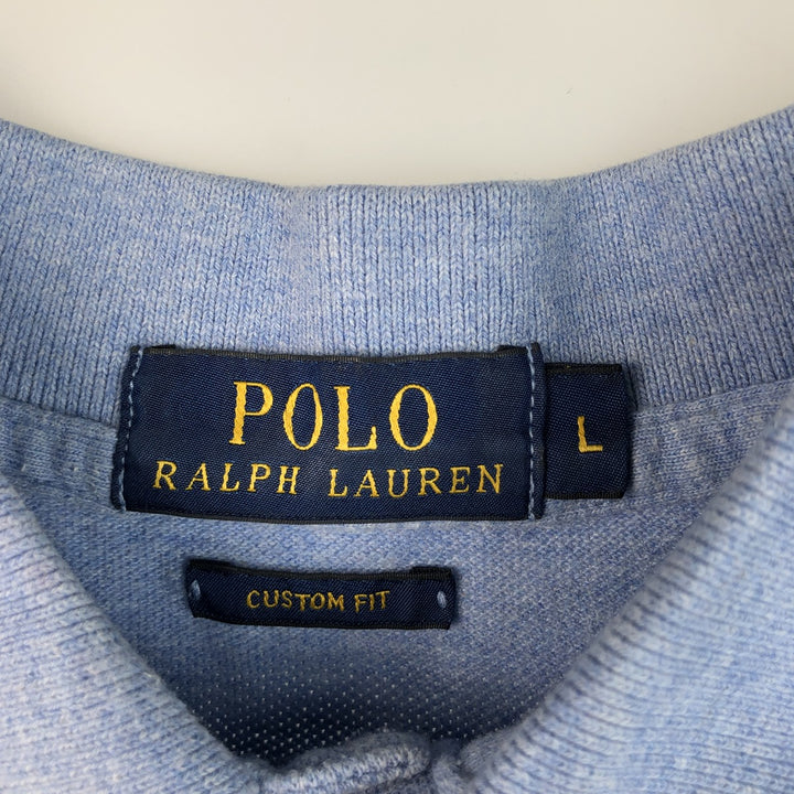 Ralph Lauren POLO RALPH LAUREN CUSTOM FIT long sleeve polo shirt men's size L cotton Blue type light blue Vintage Second Hand