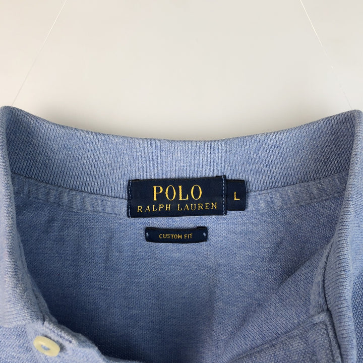 Ralph Lauren POLO RALPH LAUREN CUSTOM FIT long sleeve polo shirt men's size L cotton Blue type light blue Vintage Second Hand