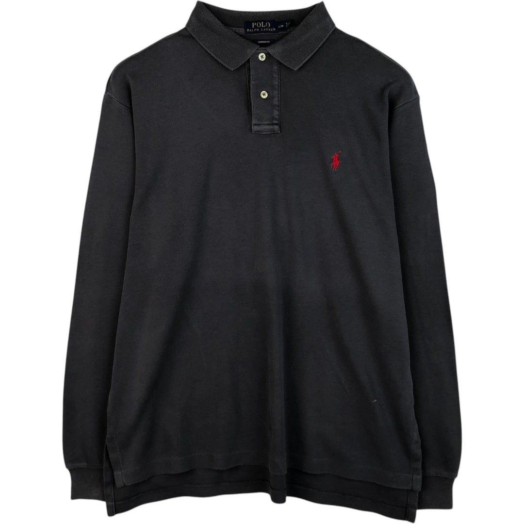 Ralph Lauren POLO RALPH LAUREN CUSTOM FIT long sleeve polo shirt men's size L cotton Charcoal Vintage Second Hand