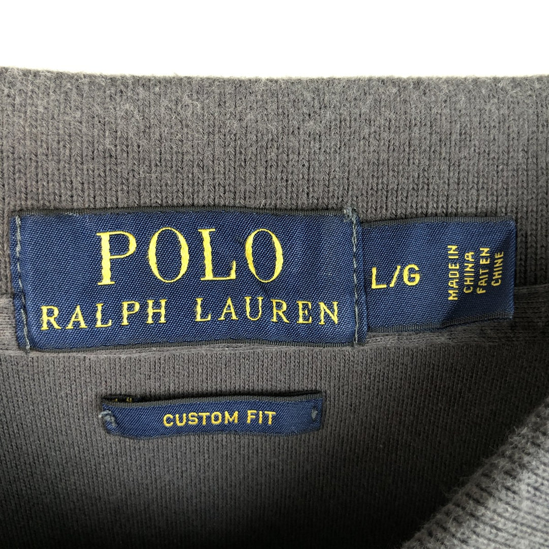 Ralph Lauren POLO RALPH LAUREN CUSTOM FIT long sleeve polo shirt men's size L cotton Charcoal Vintage Second Hand