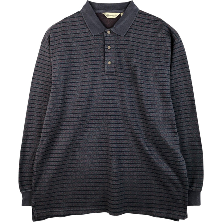 Vintage 1990'S Eddie Bauer all-over print long-sleeved polo shirt, men's size XL cotton Charcoal Vintage Second Hand