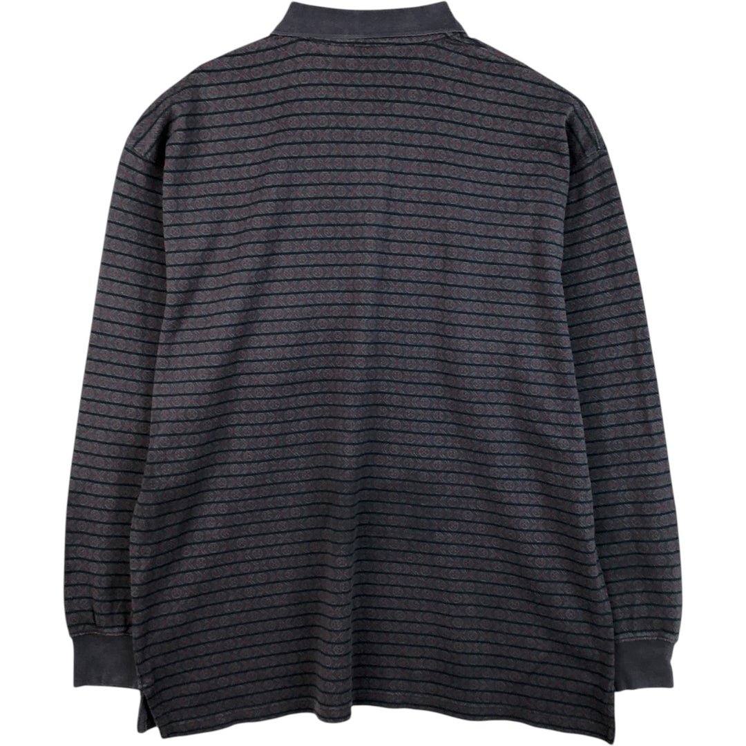 Vintage 1990'S Eddie Bauer all-over print long-sleeved polo shirt, men's size XL cotton Charcoal Vintage Second Hand