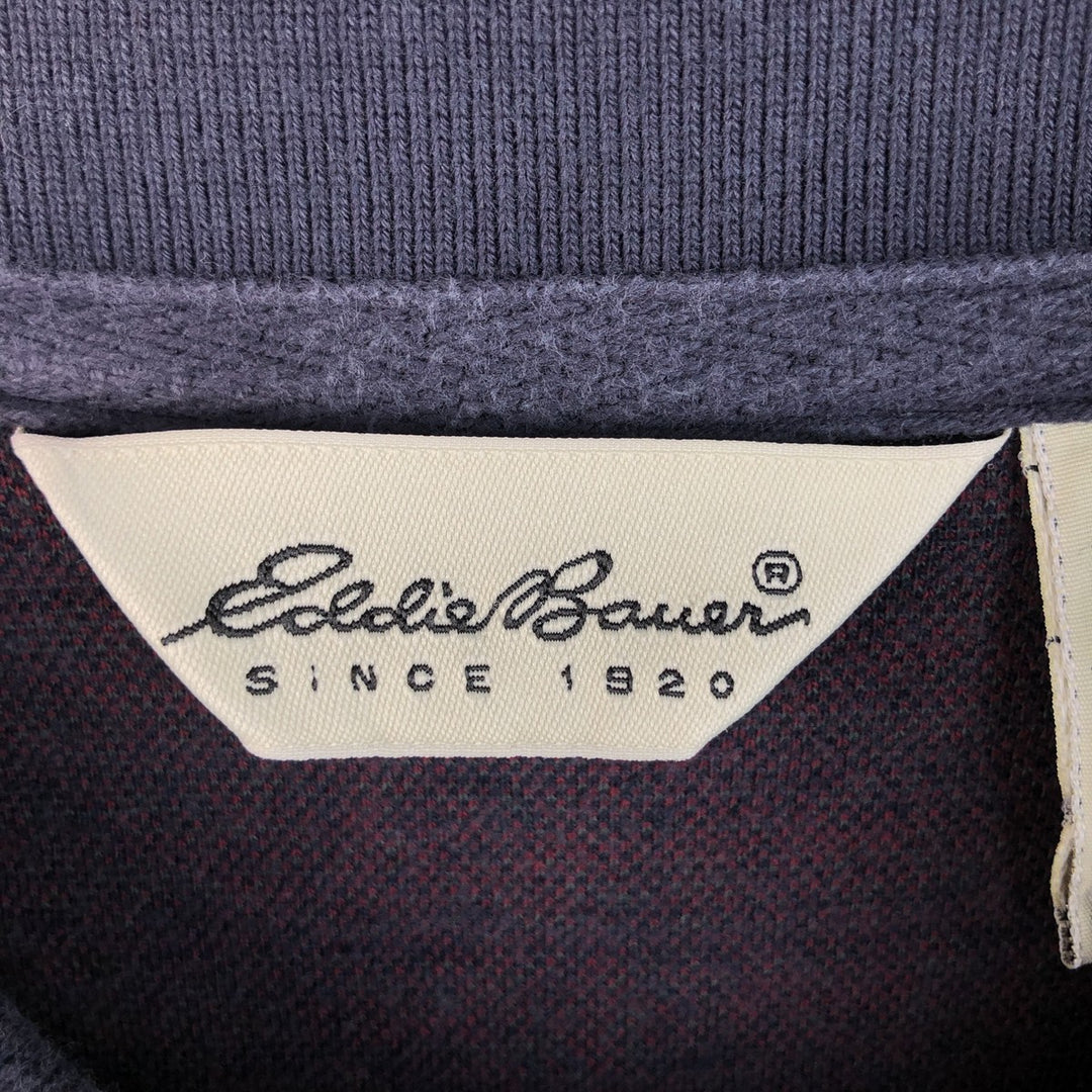 Vintage 1990'S Eddie Bauer all-over print long-sleeved polo shirt, men's size XL cotton Charcoal Vintage Second Hand