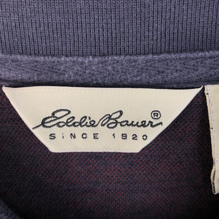 Vintage 1990'S Eddie Bauer all-over print long-sleeved polo shirt, men's size XL cotton Charcoal Vintage Second Hand
