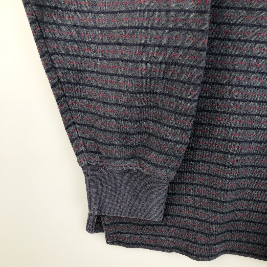 Vintage 1990'S Eddie Bauer all-over print long-sleeved polo shirt, men's size XL cotton Charcoal Vintage Second Hand