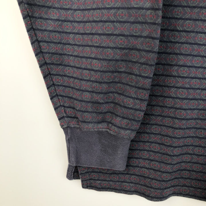 Vintage 1990'S Eddie Bauer all-over print long-sleeved polo shirt, men's size XL cotton Charcoal Vintage Second Hand