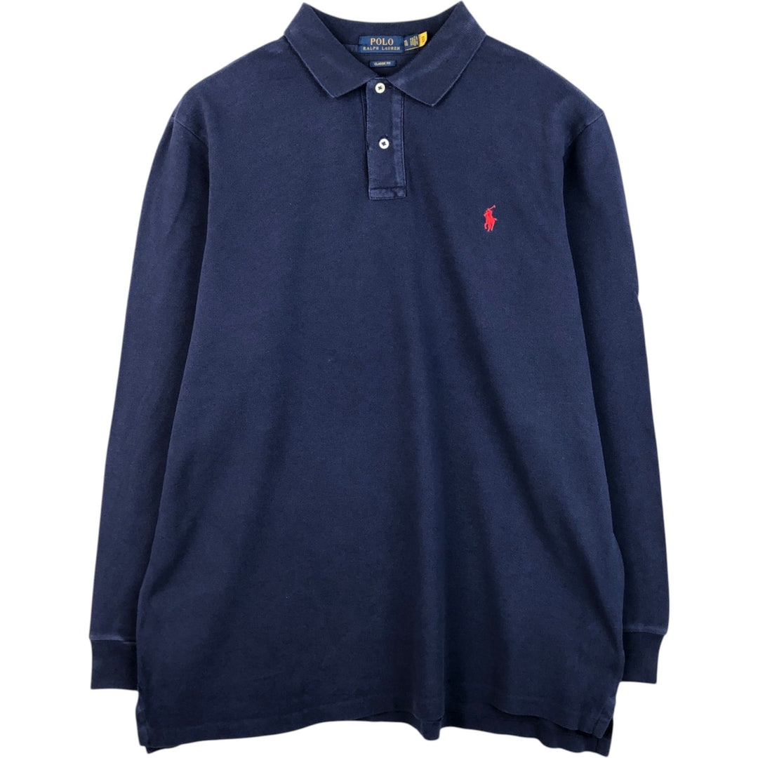Ralph Lauren POLO RALPH LAUREN CLASSIC FIT long sleeve polo shirt men's XL equivalent cotton navy blue type Vintage Second Hand