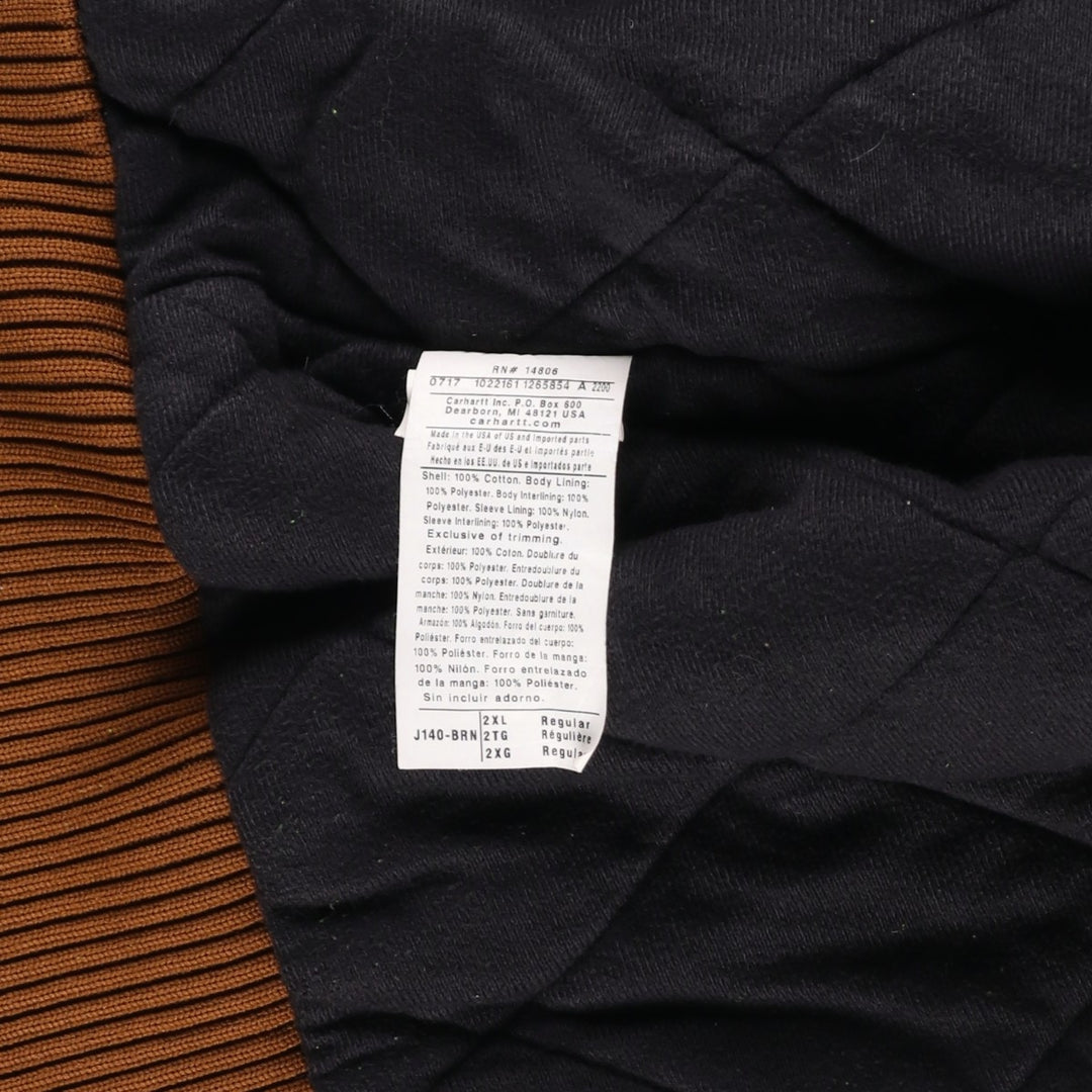 Carhartt Active Jacket, Padded Duck Full-Zip Hoodie, Made in USA, Men's XXL cotton brown type Vintage Second Hand
