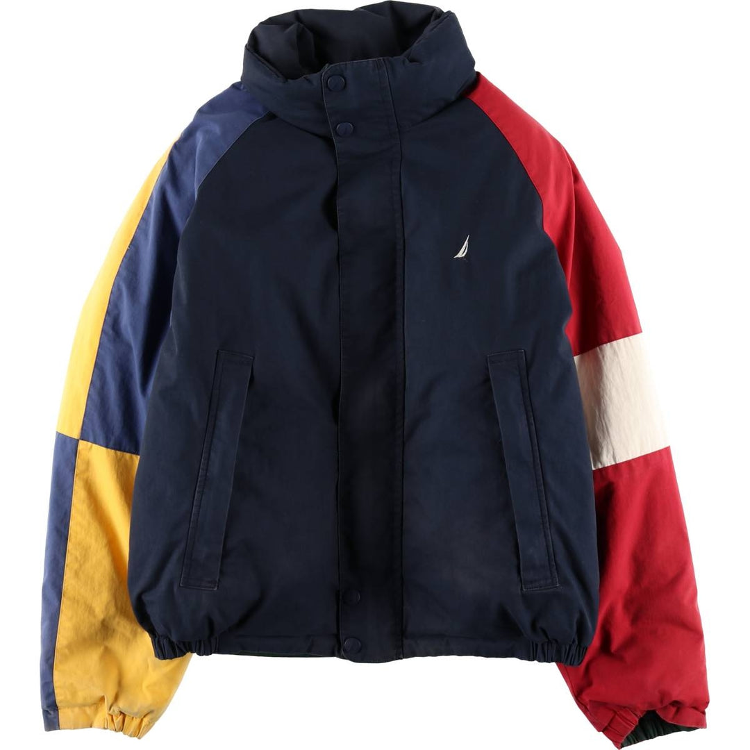 2000'S Nautica Crazy Pattern Reversible Down Jacket, Men's Size M (approx.) cotton navy blue type Vintage Second Hand