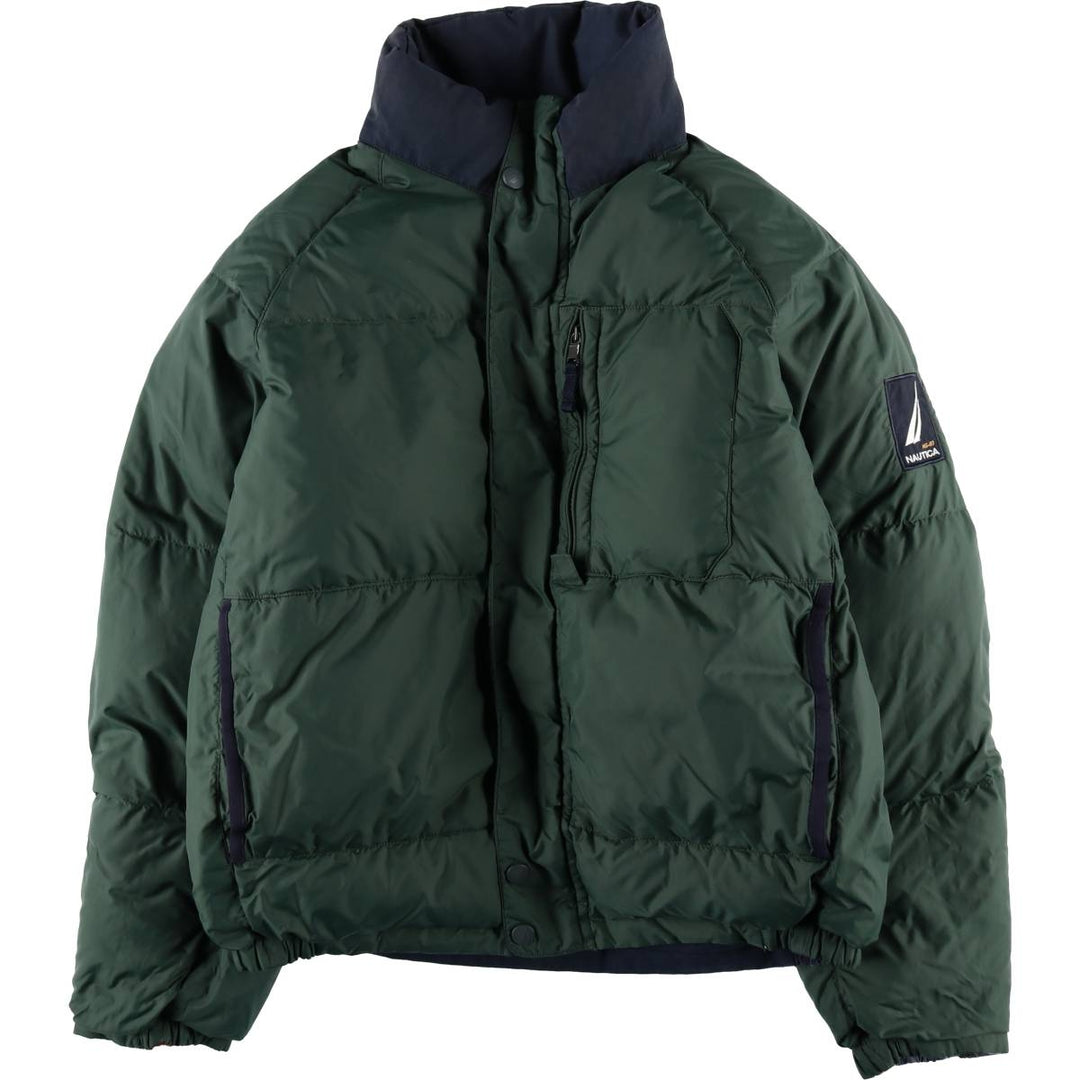 2000'S Nautica Crazy Pattern Reversible Down Jacket, Men's Size M (approx.) cotton navy blue type Vintage Second Hand