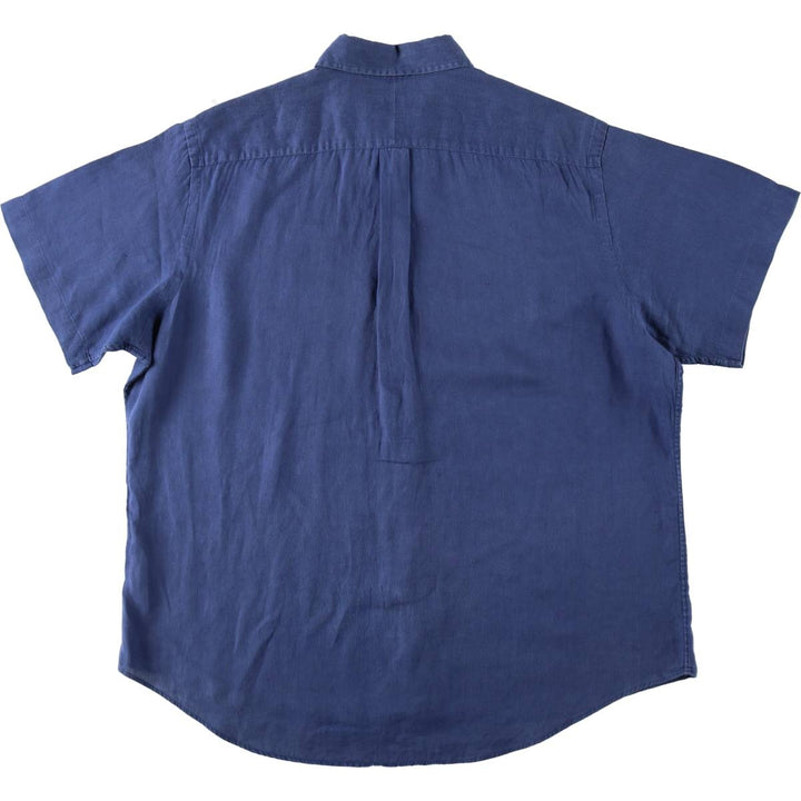 Ralph Lauren short sleeve linen button down shirt, men's size XL linen navy blue type Vintage Second Hand