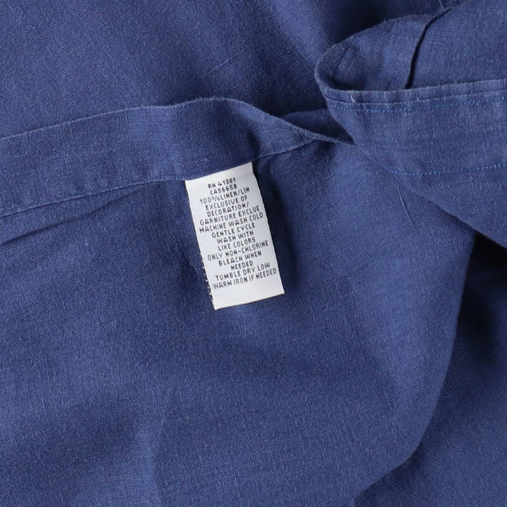 Ralph Lauren short sleeve linen button down shirt, men's size XL linen navy blue type Vintage Second Hand