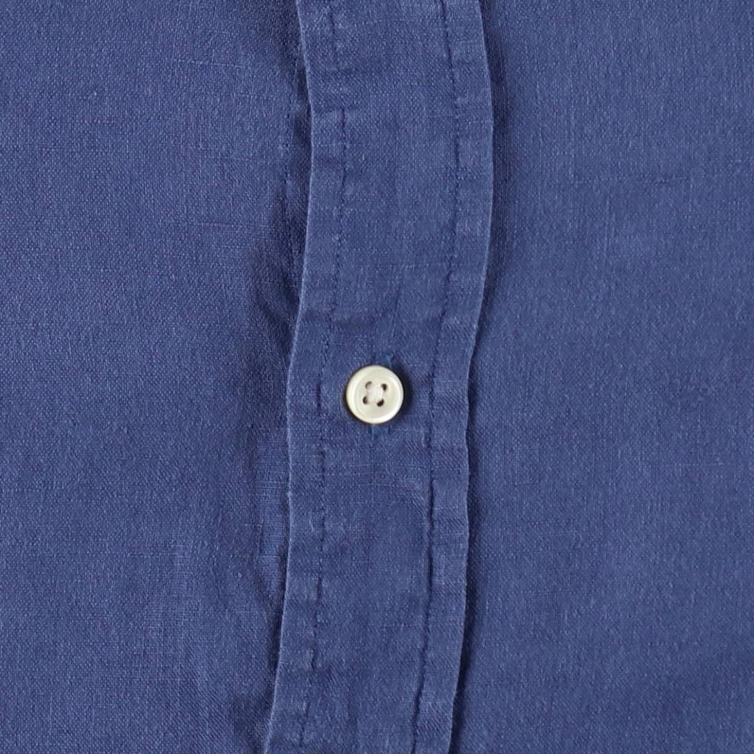 Ralph Lauren short sleeve linen button down shirt, men's size XL linen navy blue type Vintage Second Hand