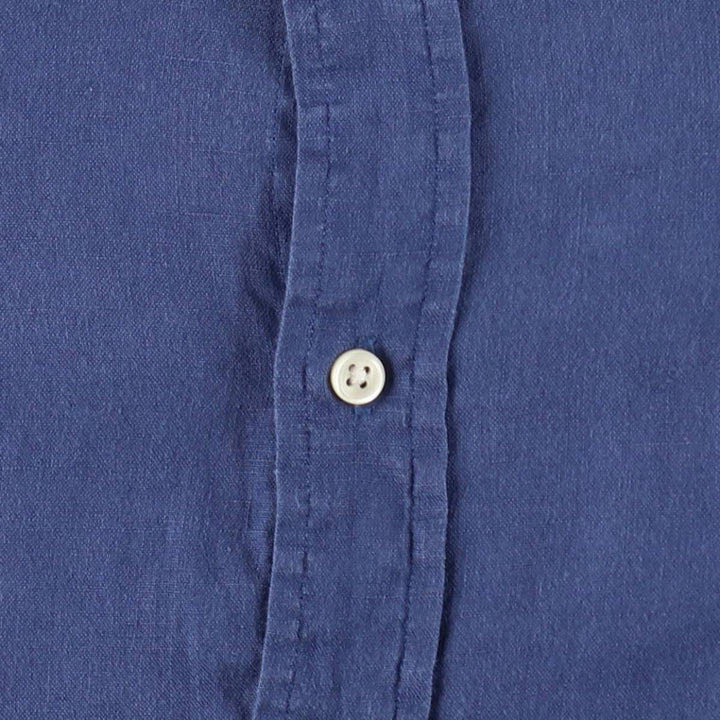 Ralph Lauren short sleeve linen button down shirt, men's size XL linen navy blue type Vintage Second Hand