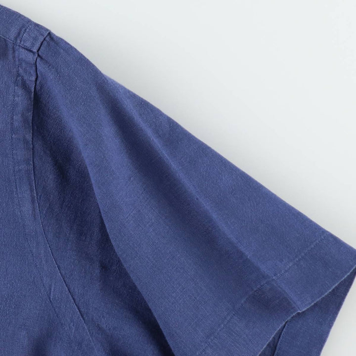 Ralph Lauren short sleeve linen button down shirt, men's size XL linen navy blue type Vintage Second Hand