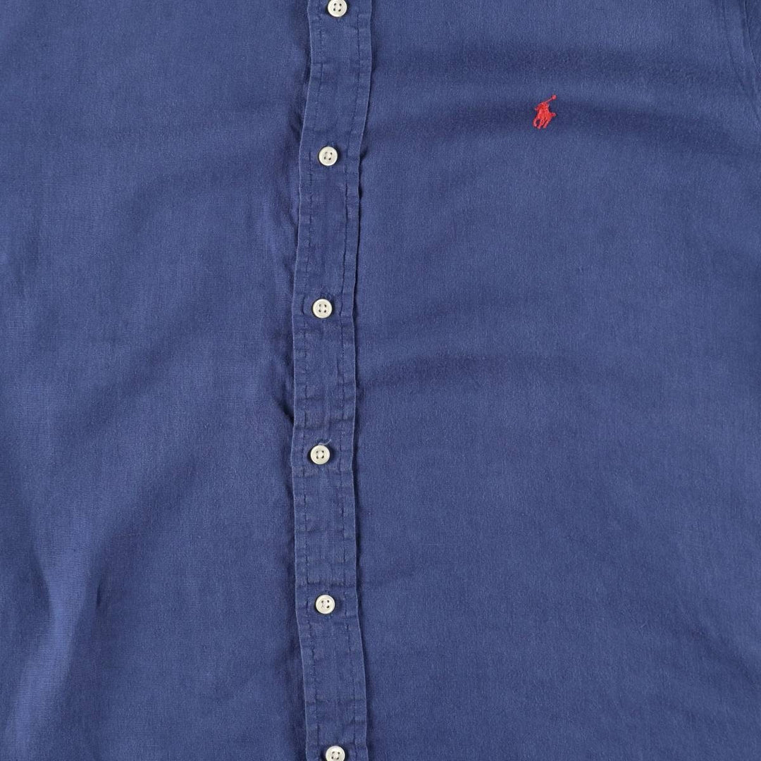 Ralph Lauren short sleeve linen button down shirt, men's size XL linen navy blue type Vintage Second Hand