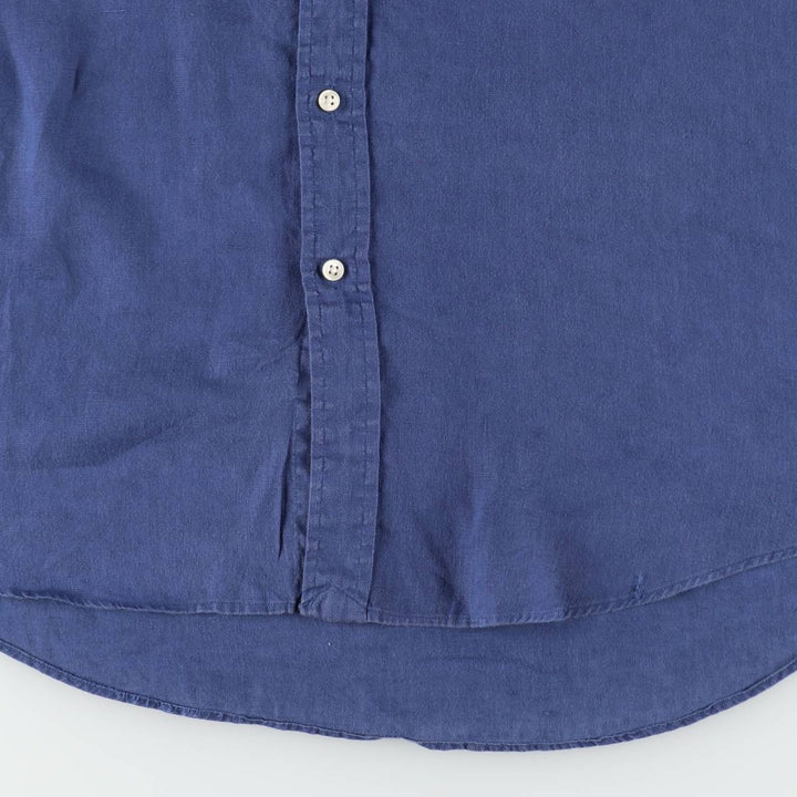 Ralph Lauren short sleeve linen button down shirt, men's size XL linen navy blue type Vintage Second Hand