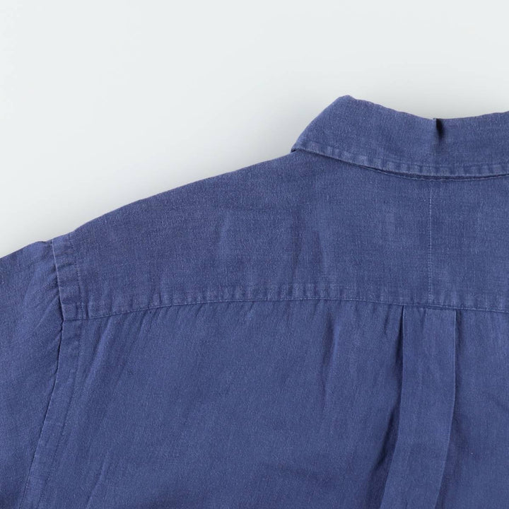 Ralph Lauren short sleeve linen button down shirt, men's size XL linen navy blue type Vintage Second Hand