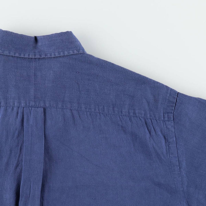 Ralph Lauren short sleeve linen button down shirt, men's size XL linen navy blue type Vintage Second Hand
