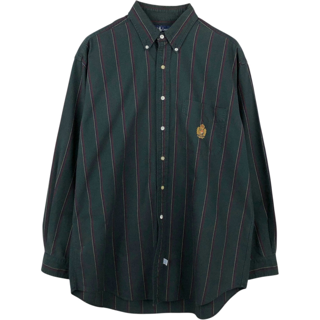 Ralph Lauren Classic Fit Long Sleeve Button Down Striped Shirt Men's Size L cotton dark green Vintage Second Hand