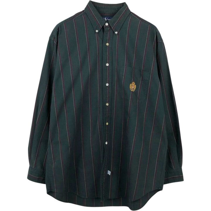 Ralph Lauren Classic Fit Long Sleeve Button Down Striped Shirt Men's Size L cotton dark green Vintage Second Hand