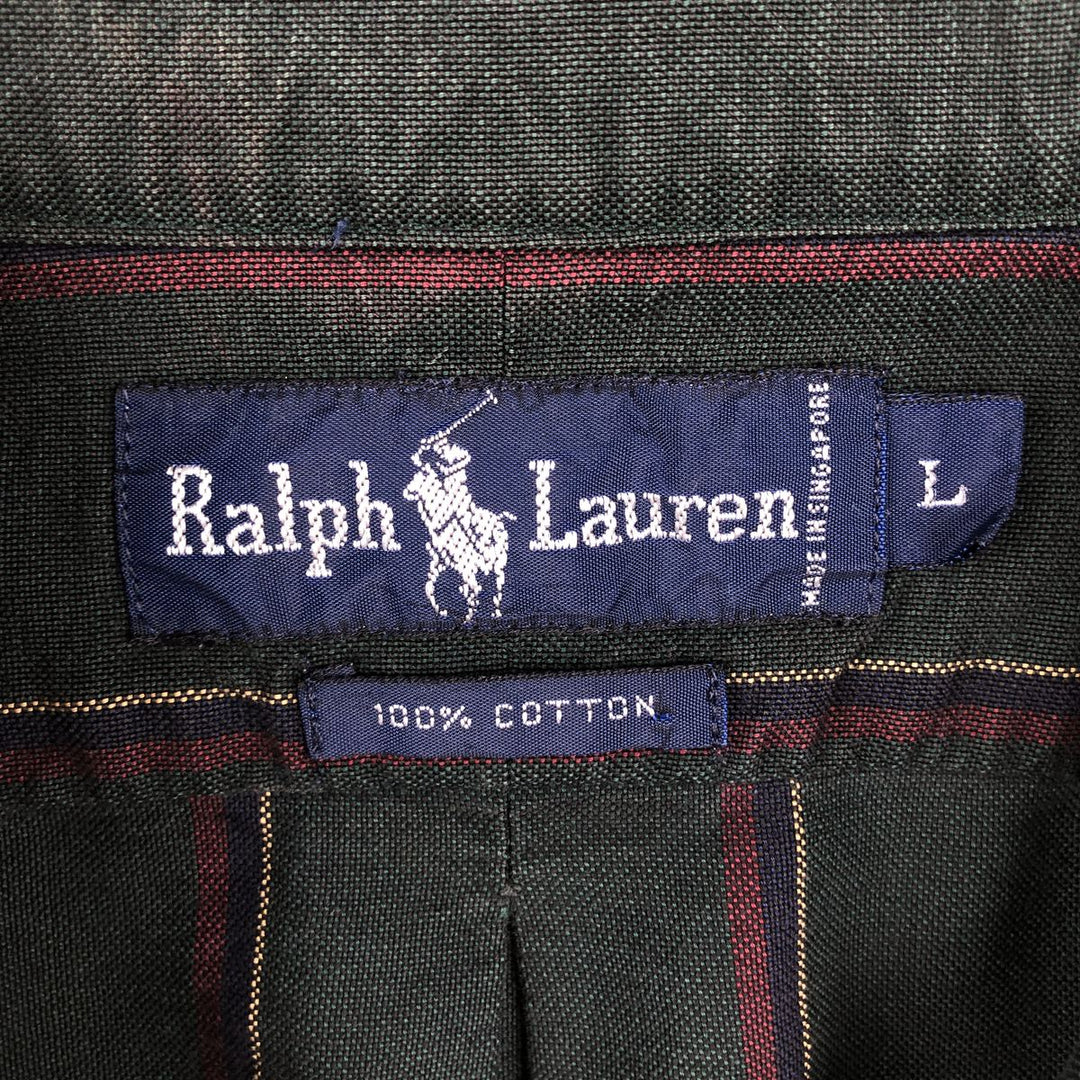 Ralph Lauren Classic Fit Long Sleeve Button Down Striped Shirt Men's Size L cotton dark green Vintage Second Hand