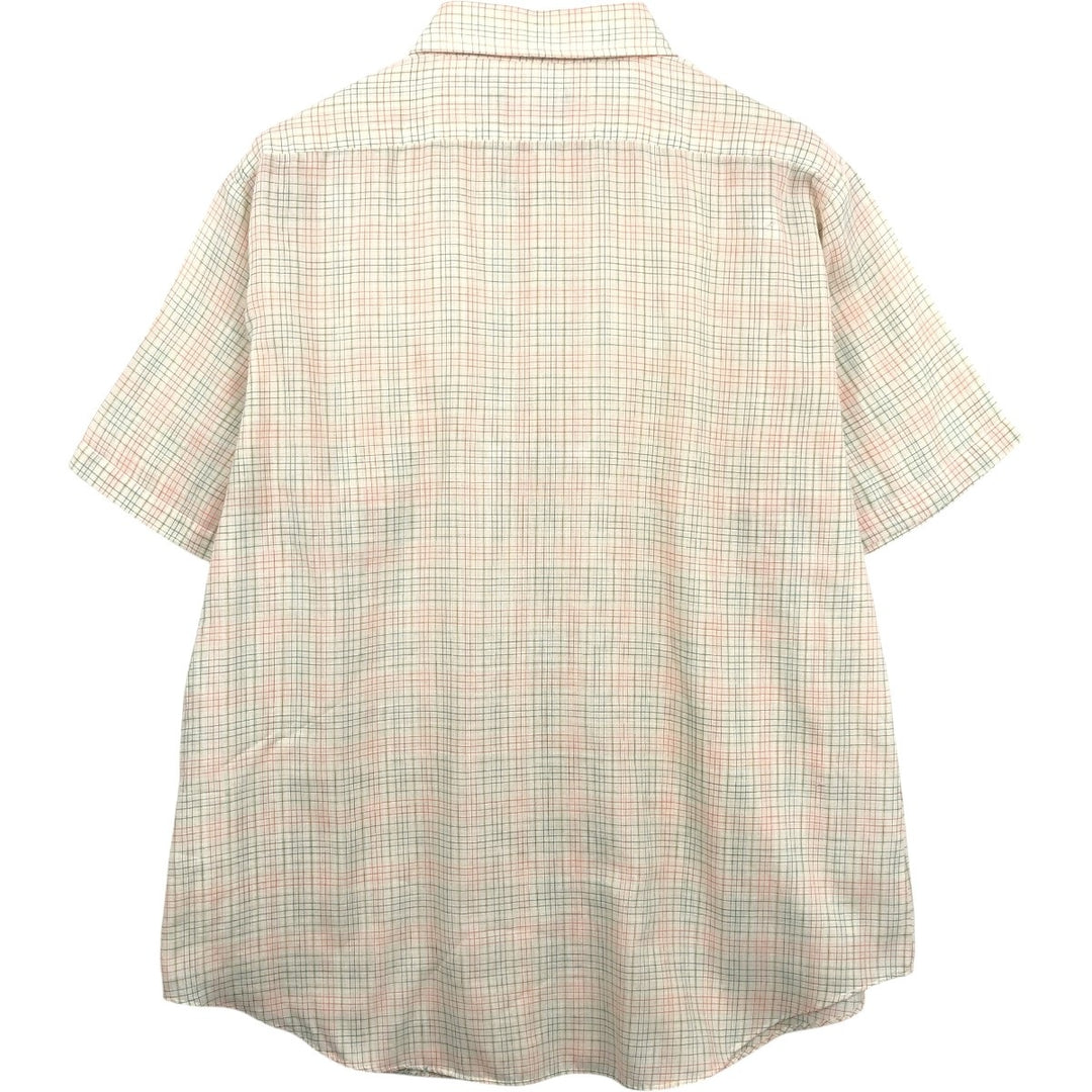 1980'S Sears Sportswear Check Pattern Short-Sleeve Poly-Cotton Shirt, Men's Size XL (Equivalent), Vintage polyester ivory Vintage Second Hand