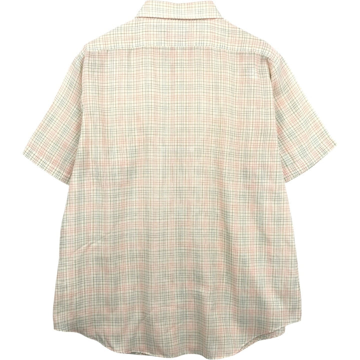 1980'S Sears Sportswear Check Pattern Short-Sleeve Poly-Cotton Shirt, Men's Size XL (Equivalent), Vintage polyester ivory Vintage Second Hand