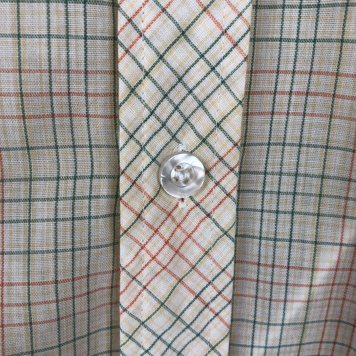 1980'S Sears Sportswear Check Pattern Short-Sleeve Poly-Cotton Shirt, Men's Size XL (Equivalent), Vintage polyester ivory Vintage Second Hand