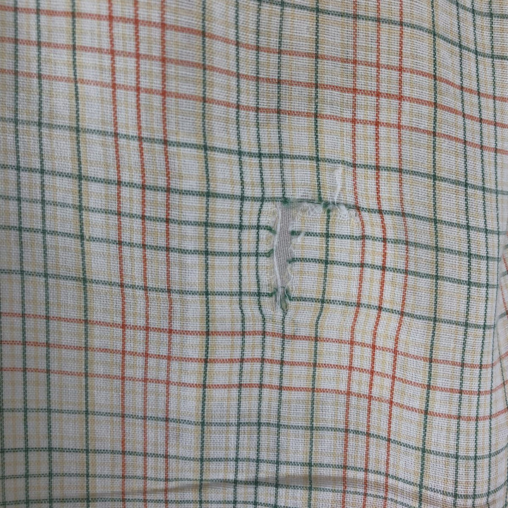 1980'S Sears Sportswear Check Pattern Short-Sleeve Poly-Cotton Shirt, Men's Size XL (Equivalent), Vintage polyester ivory Vintage Second Hand