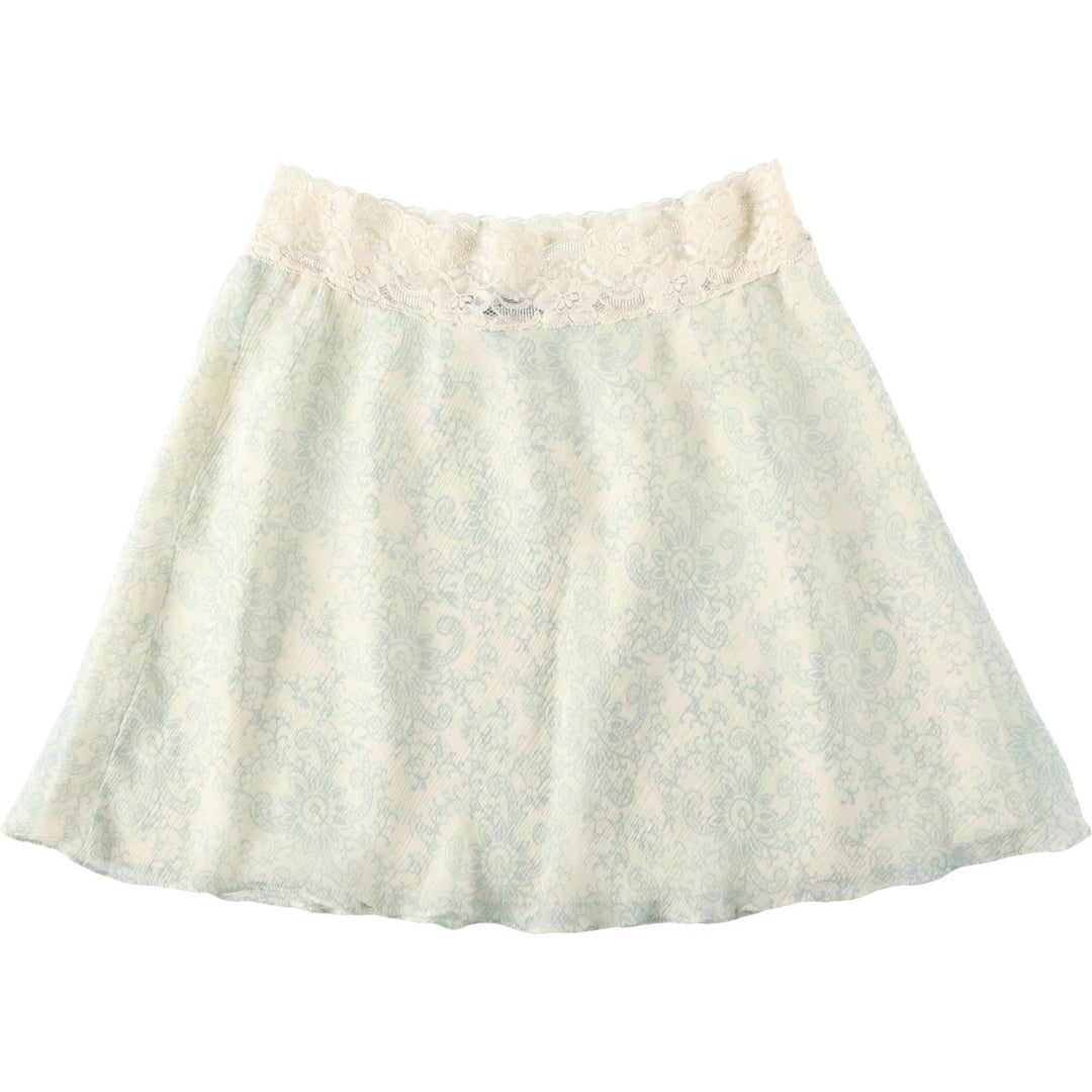 EXPRESS all-over paisley pattern silk flared mini skirt, women's size S. silk ivory Vintage Second Hand