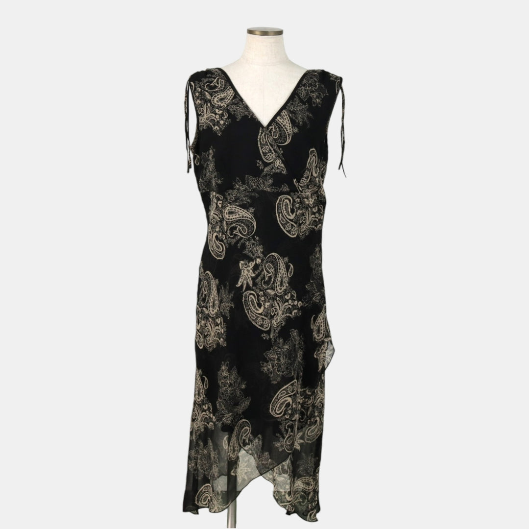 C and A YESSICA All-over print long irregular hem wrap sleeveless flared dress (women's size XL equivalent) polyester black type Vintage Second Hand
