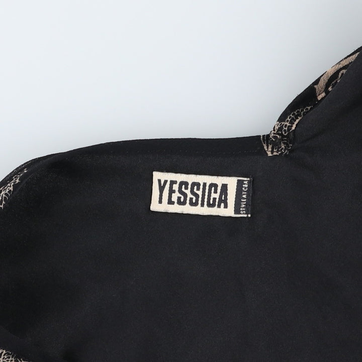 C and A YESSICA All-over print long irregular hem wrap sleeveless flared dress (women's size XL equivalent) polyester black type Vintage Second Hand