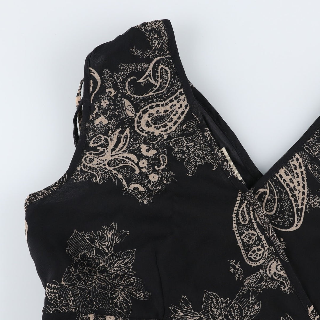 C and A YESSICA All-over print long irregular hem wrap sleeveless flared dress (women's size XL equivalent) polyester black type Vintage Second Hand