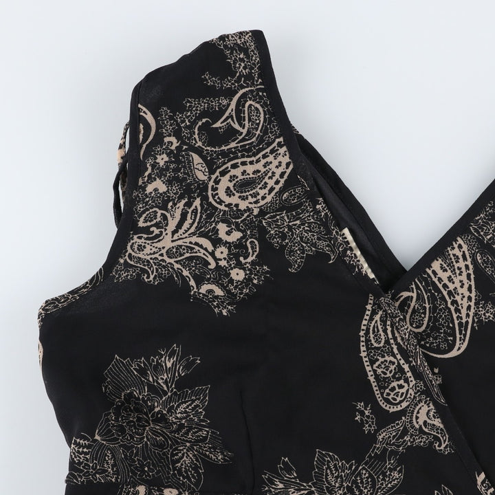 C and A YESSICA All-over print long irregular hem wrap sleeveless flared dress (women's size XL equivalent) polyester black type Vintage Second Hand