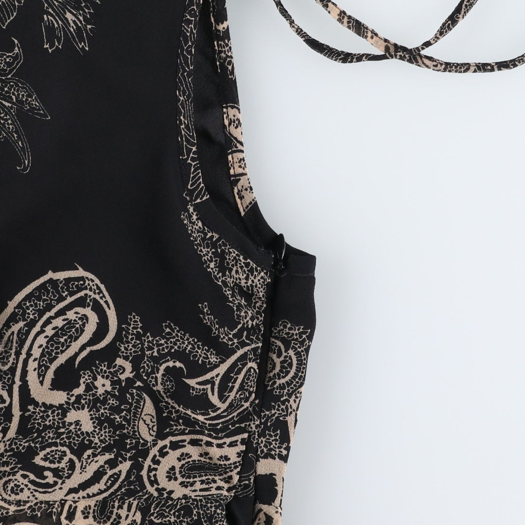 C and A YESSICA All-over print long irregular hem wrap sleeveless flared dress (women's size XL equivalent) polyester black type Vintage Second Hand