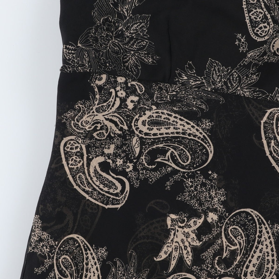 C and A YESSICA All-over print long irregular hem wrap sleeveless flared dress (women's size XL equivalent) polyester black type Vintage Second Hand