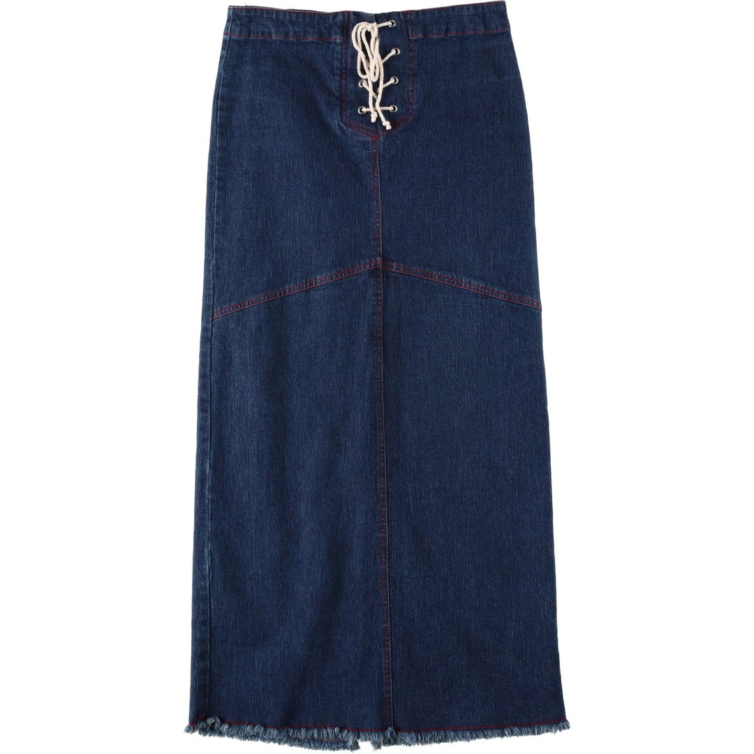 STONE JEANS Lace-up Denim Long Tight Skirt (Women's Size L) cotton Navy blue Vintage Second Hand