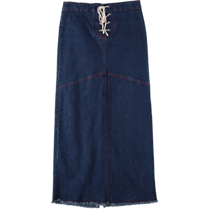 STONE JEANS Lace-up Denim Long Tight Skirt (Women's Size L) cotton Navy blue Vintage Second Hand